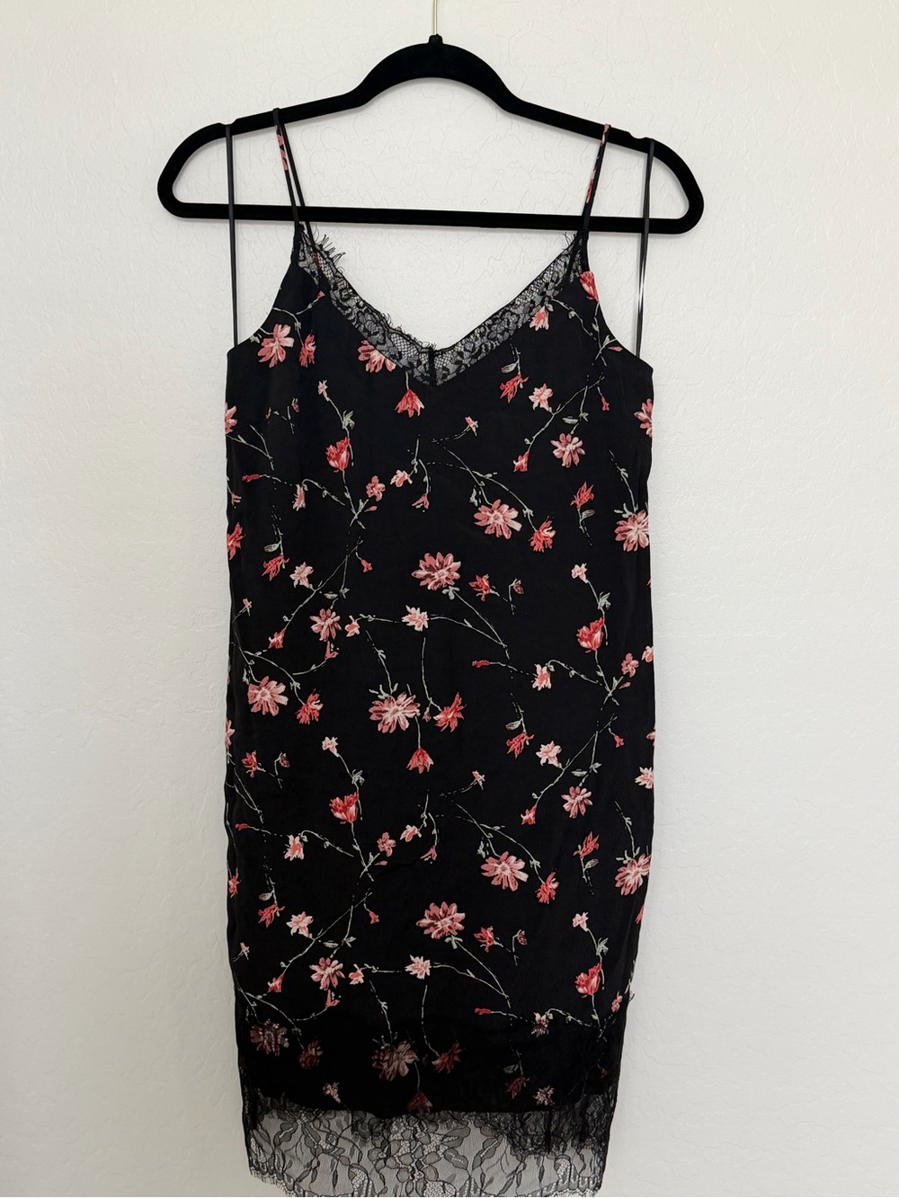 Chelsea28 Black Floral Lace-Trim Slip Dress with Pink Blooms